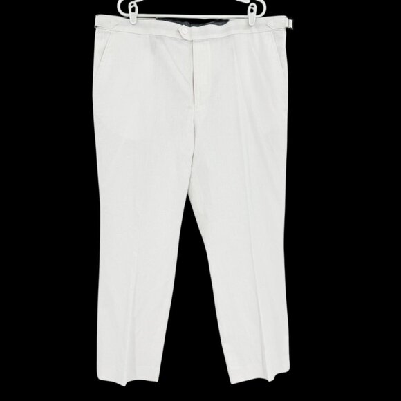 Stafford Men's Flat Front Classic Side Buckle Lined Blend White Pants 42x30 NWT - Picture 1 of 11